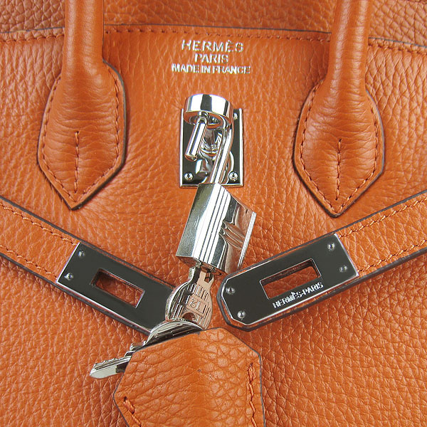 Super A Replica Hermes Togo Leather Birkin 25CM Handbag Orange 6068 - Click Image to Close